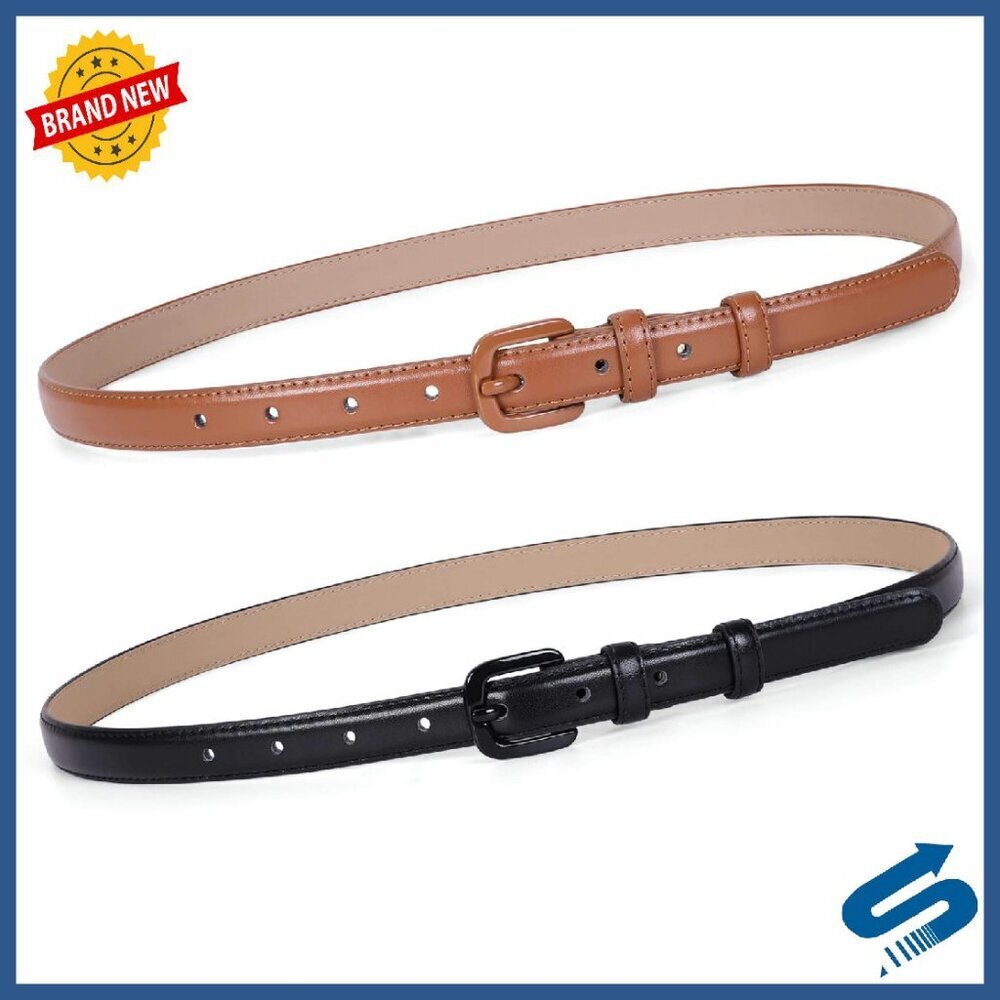 Skinny Leather Belt Pin Buckle Thin Waist Belt for Jeans Pants